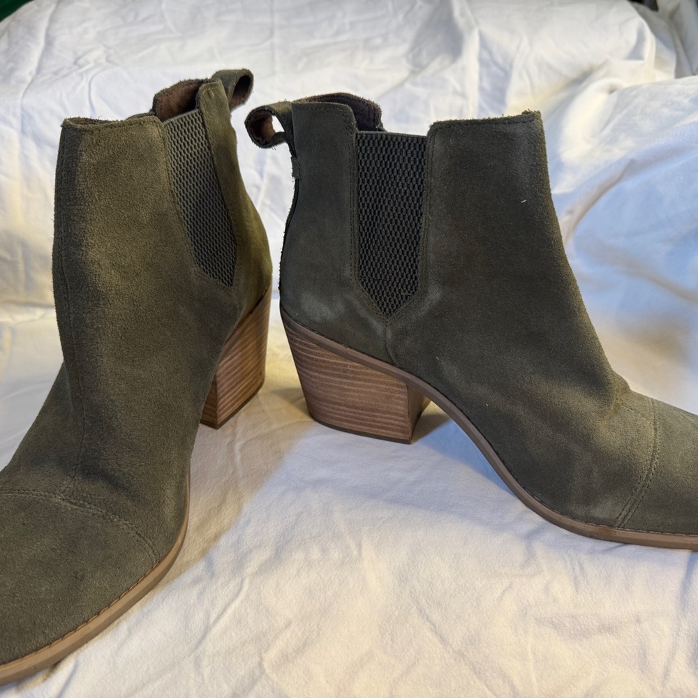 Olive TOMS Everly Suede Ankle Boots, Olive